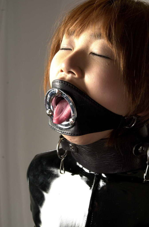 Chinese leather girl ballgag bondage