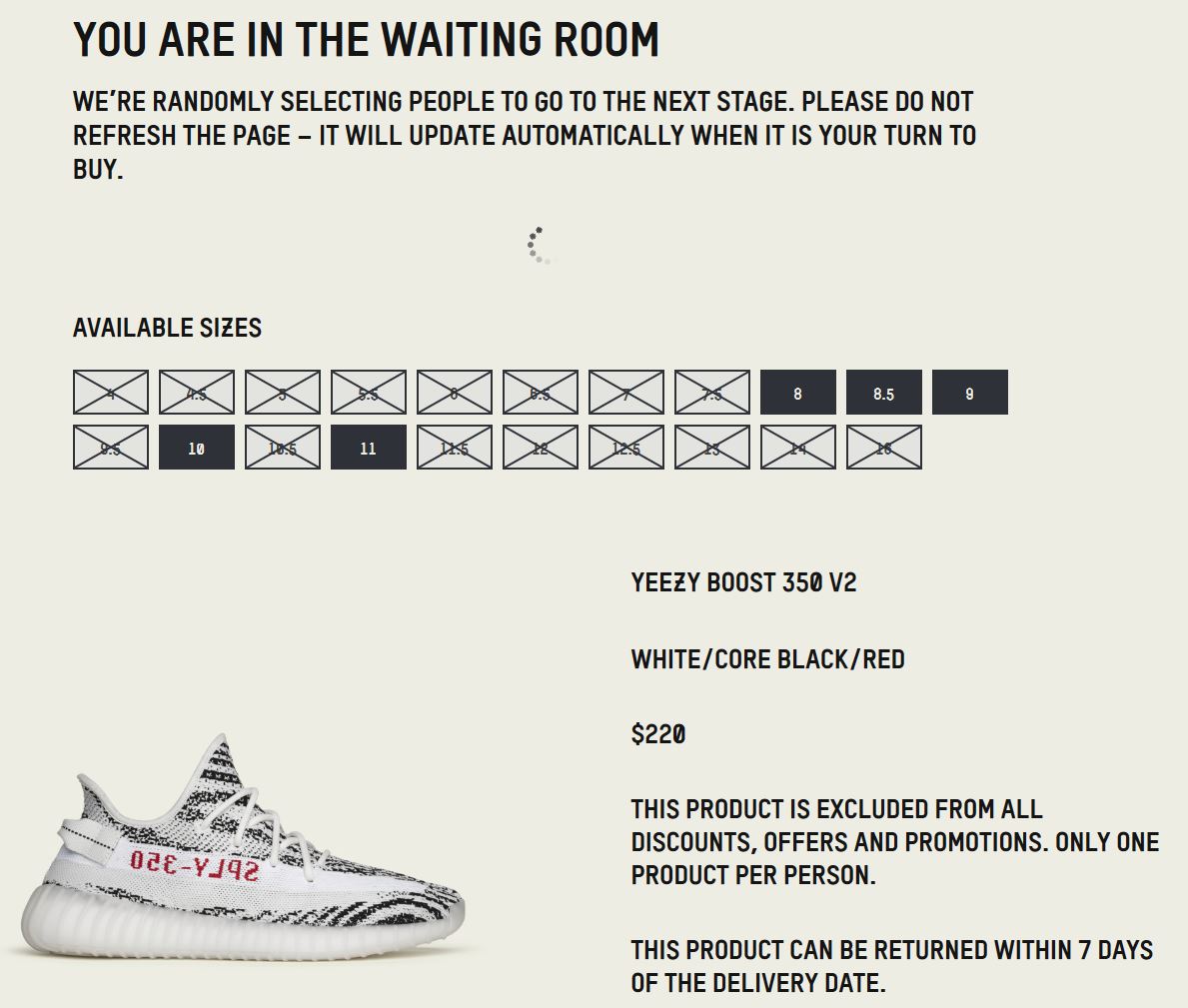 you are in line to purchase please do not refresh yeezy