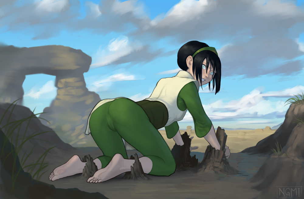 An ATLA drawing, where Aang and Toph were sparring/training and Toph got tr...