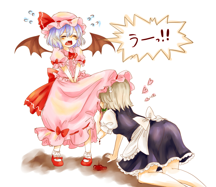 Sakuya got very close to Remilia, before kissing her bare neck. 