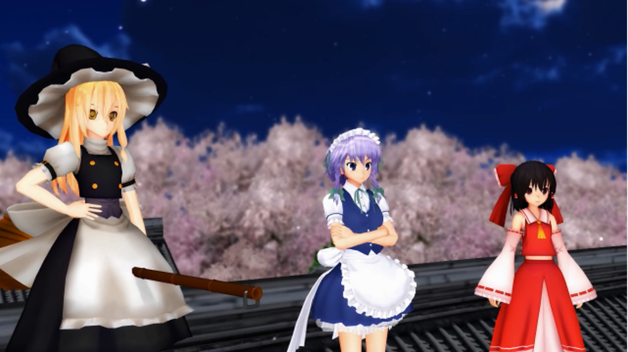 Touhou Yukari vs. Reimu, Marisa, and Sakuya. 