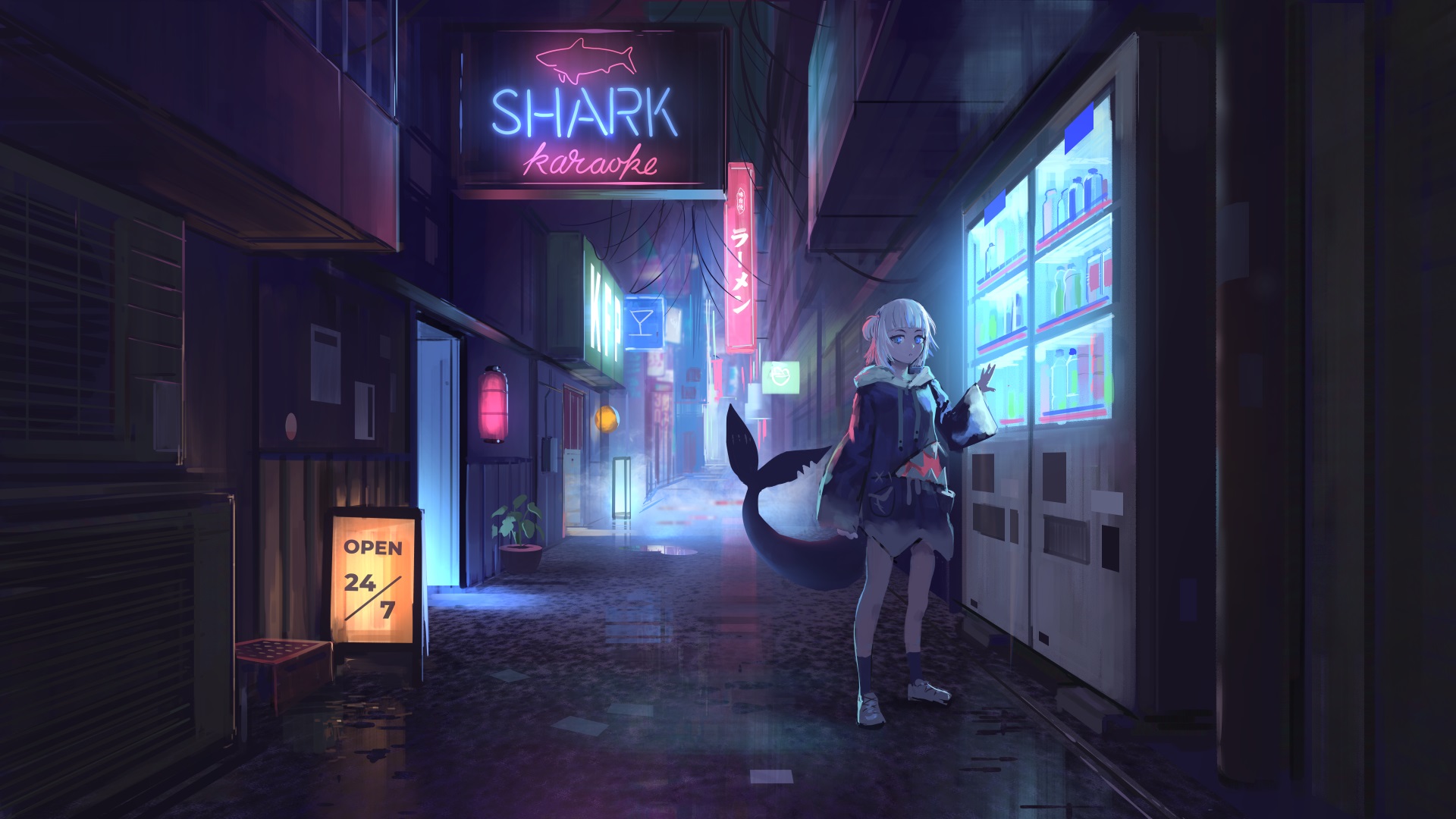 There’s a surprising number of Gura in a city at night art.
